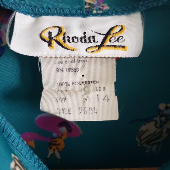 Vintage Necktie Blouse in Dancing Ladies Print - Picture 6 of 7